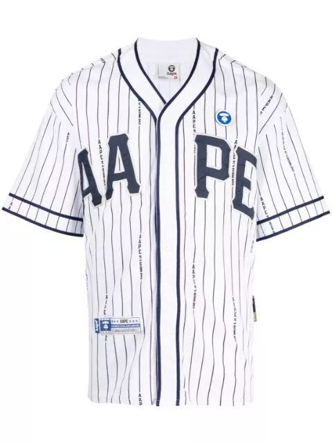 AAPE BY *A BATHING APE logo-patch striped cotton shirt Men 0115