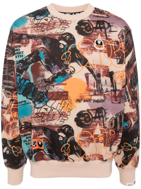 AAPE BY *A BATHING APE moonface logo graffiti print hoodie Men 0113